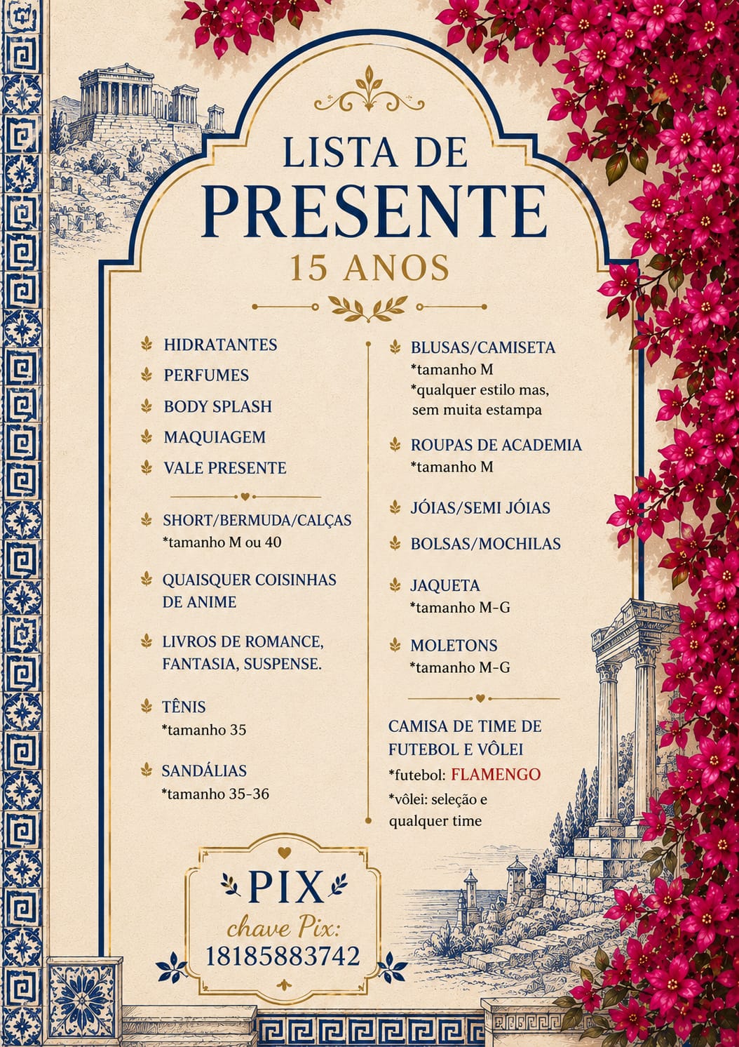 Lista de presentes de Maria Fernanda